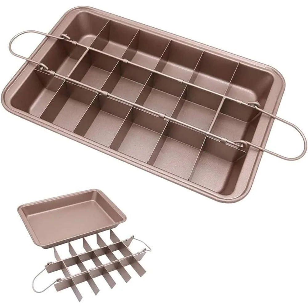 18-Grid Stainless Steel Brownie Pan with Dividers – Non-Stick Brownie Baking Pan Nixie