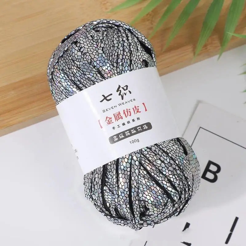 Cracked Metallic Flat Yarn 100g – Holographic Crochet & Knit Yarn Metallic Craft Yarn Nixie