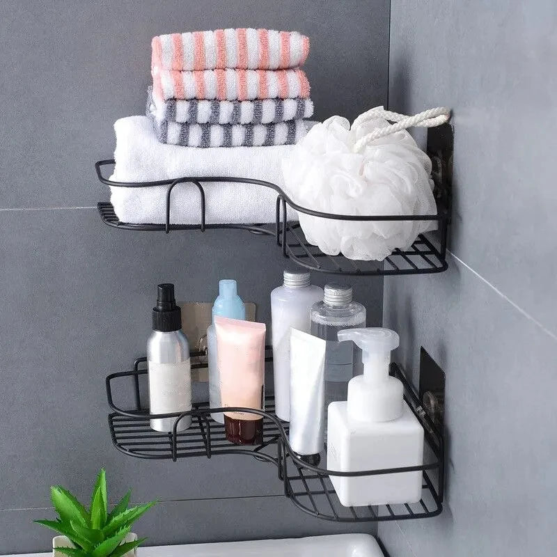 No-Drill Wall Mounted Stainless Steel Corner Shelf & Storage Rack Wall Mounted Shelf Nixie