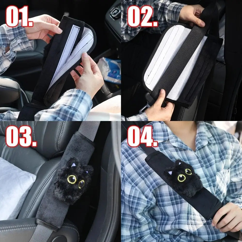 Black Cat Plush Seatbelt Shoulder Pad | Car Interior Accessory Seatbelt Shoulder Pad Nixie