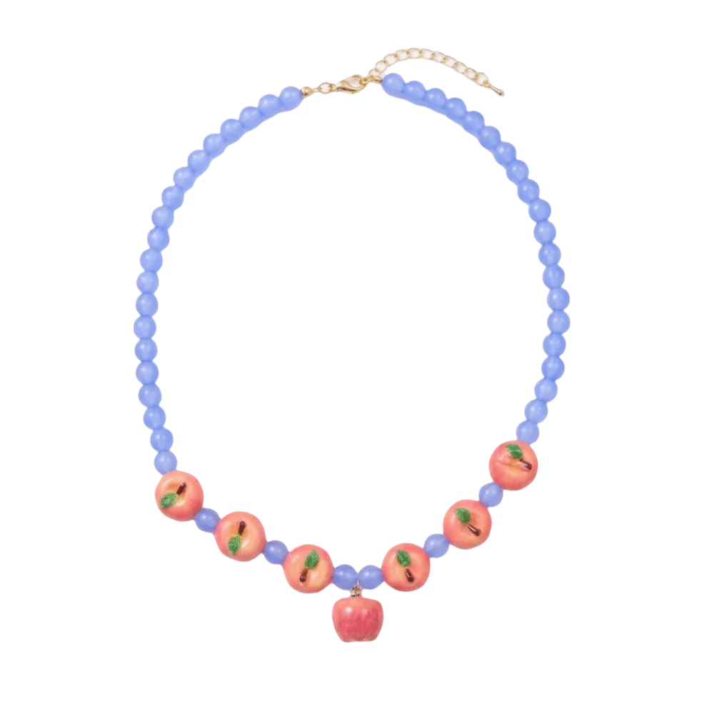 3D Colorful Fruit Beaded Necklace – Resin Strawberry & Pomegranate Beaded Pendant Necklace Nixie Pink Apple