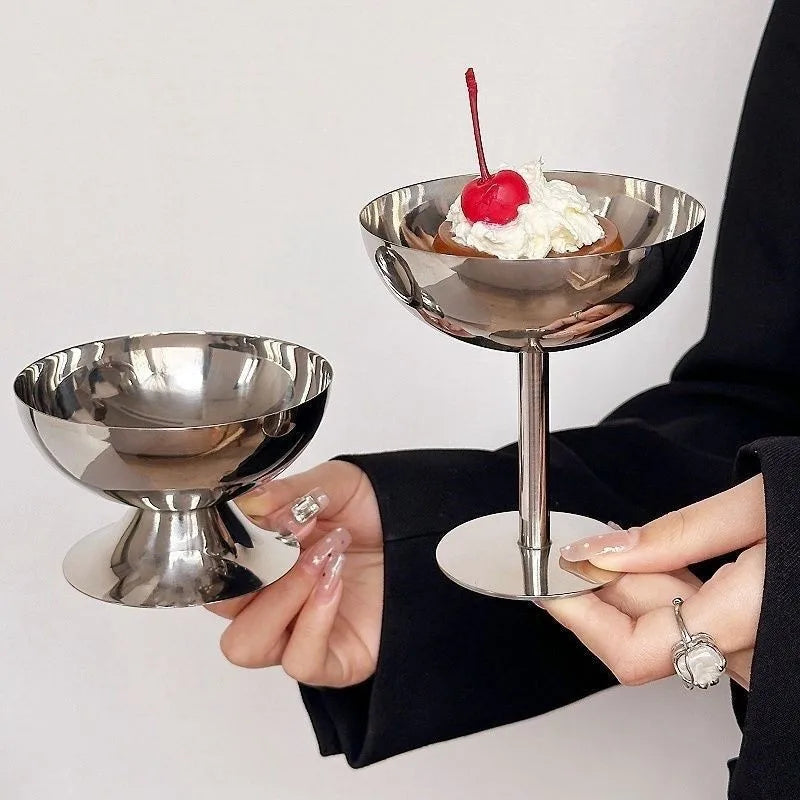 Stainless Steel Goblet Dessert Bowl with Fork – Party Tableware Dessert Bowl Set Nixie