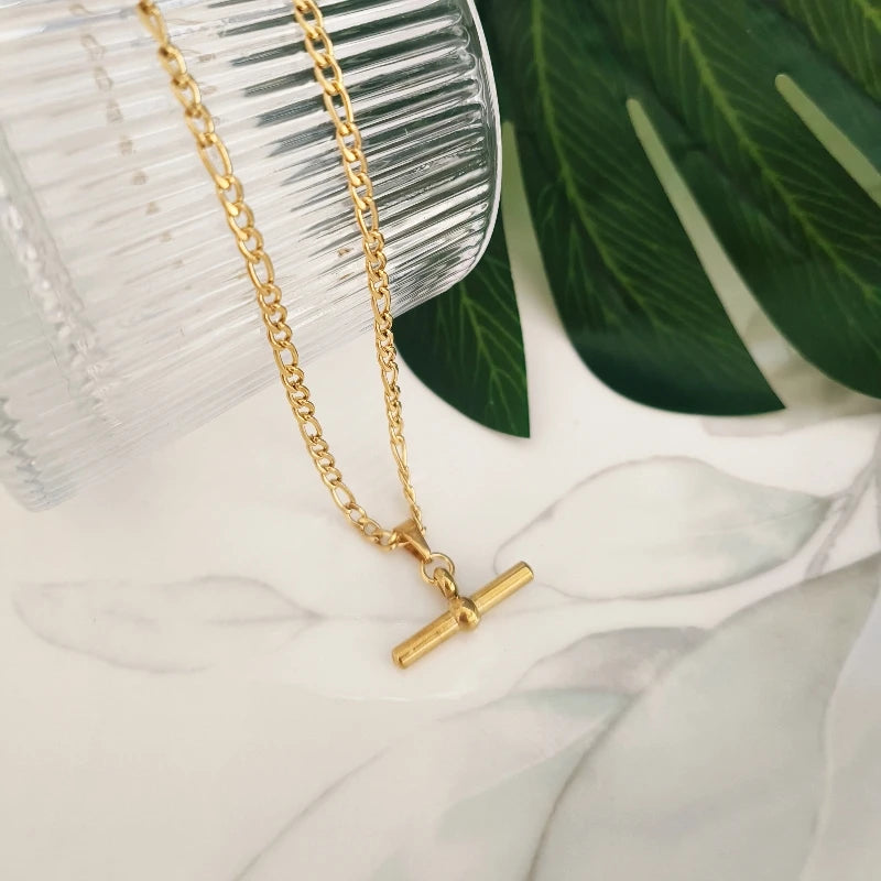 T-Bar Gold-Plated Stainless Steel Collarbone Necklace | Nixie Pendant Necklace Nixie