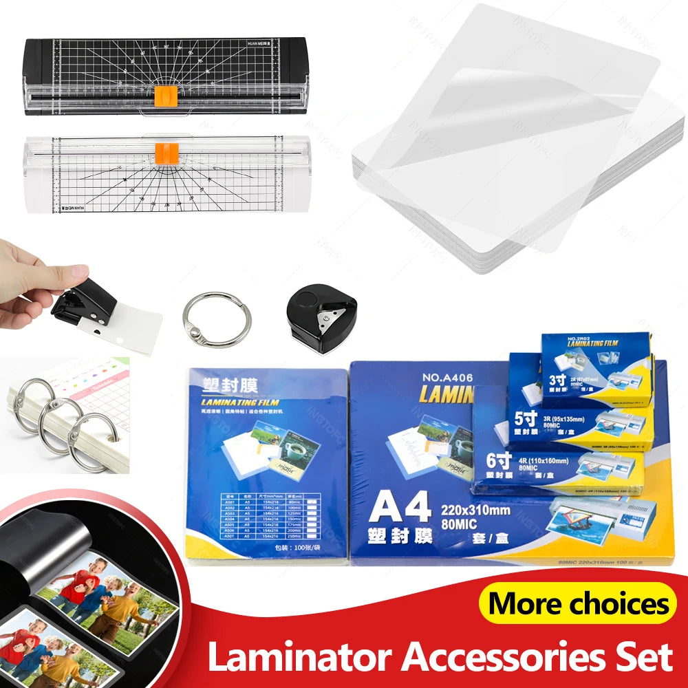 A4 Laminating Film Kit 50pcs – Paper Cutter, Hole & Corner Punch Laminator Accessories Kit Nixie