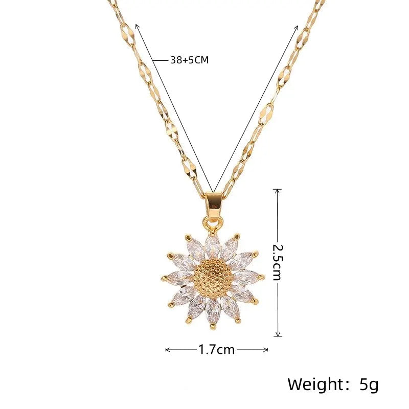 Gold Flower Pendant Necklace with Zirconia | Women's Jewelry Pendant Necklace Nixie