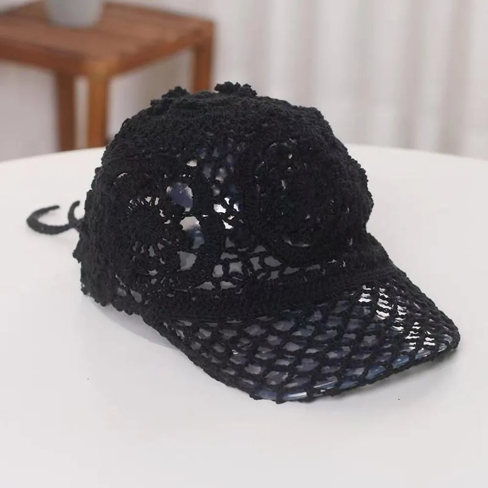 Crochet Hollow Floral Visor Cap – Unisex Adjustable Sun Hat