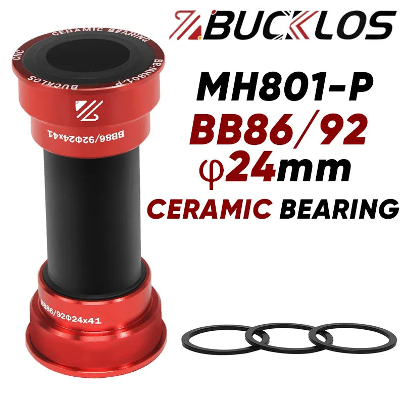 BUCKLOS BB86/92 Pressfit Bottom Bracket 24mm MTB Road Bike Pressfit Bottom Bracket Nixie MH801-P-Red