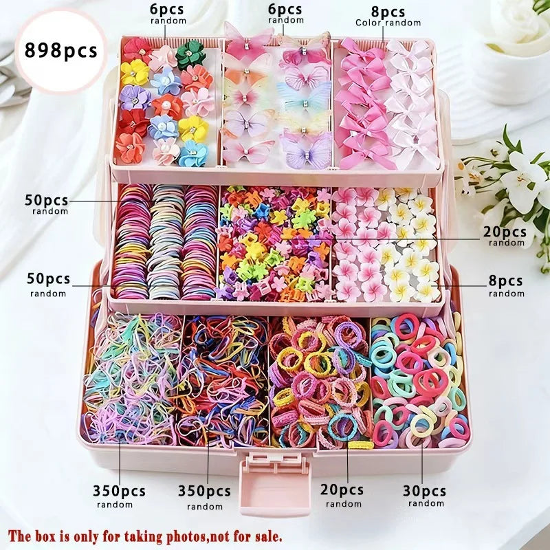 850PCS Girls Grosgrain Ribbon Hair Ties & Elastic Hair Bands