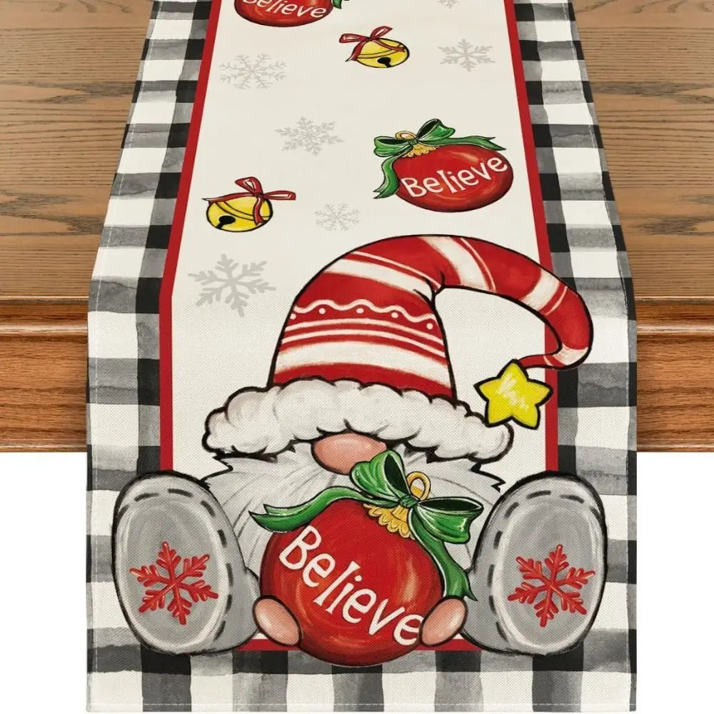 Christmas Table Runner – Santa, Snowman & Elk Holiday Decor Christmas Table Runner Nixie