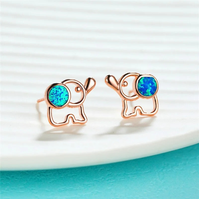 Opal Elephant Stud Earrings – Rose Gold & Silver | Women Stud Earrings Nixie 1pairs rosegold blue