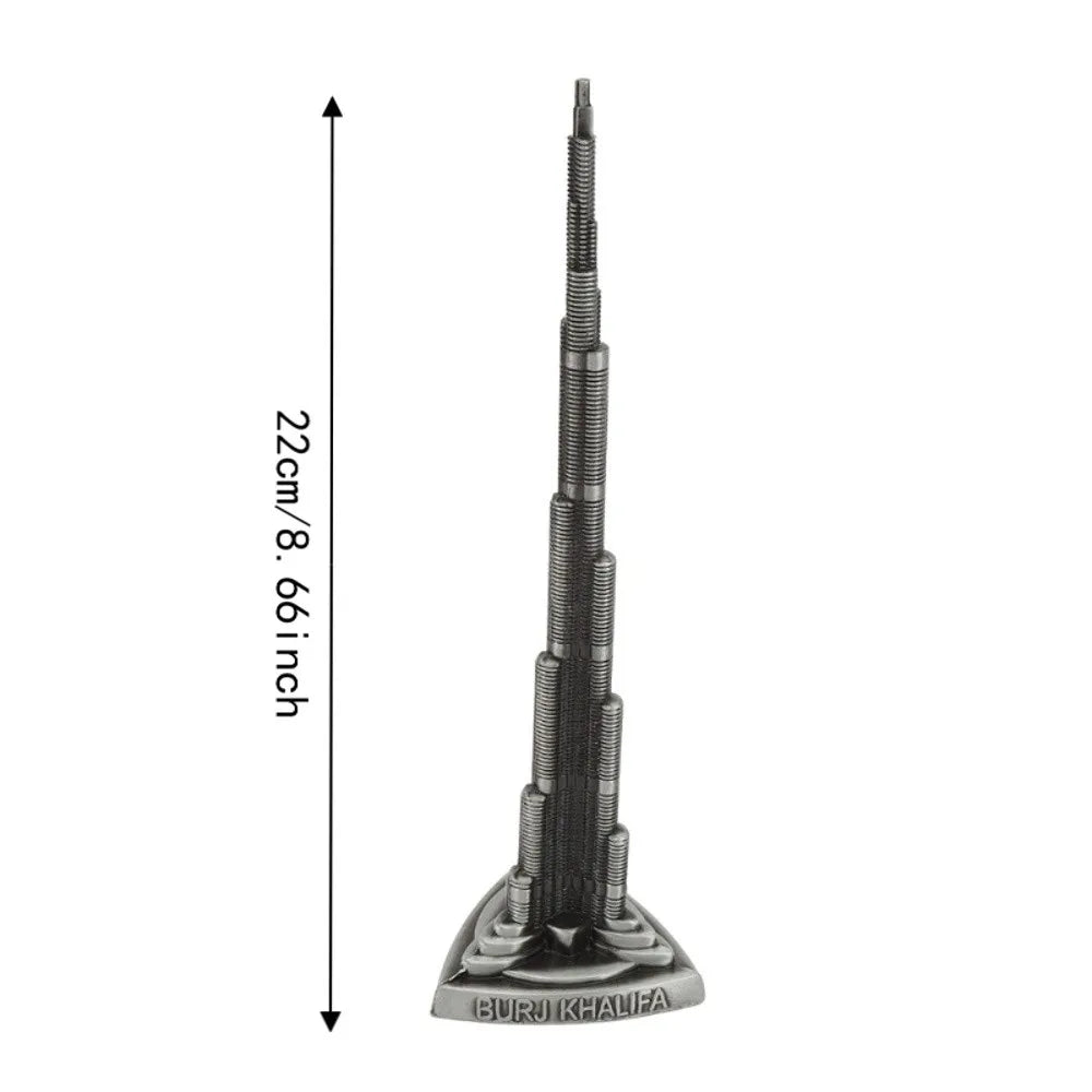 Burj Khalifa Tower Model Gray Alloy Dubai Landmark Statue 8.66in Architectural Figurine Nixie