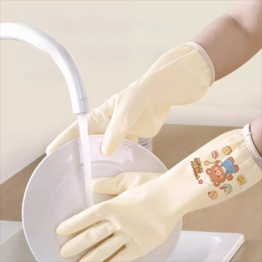 Cute Cartoon Kitchen Dishwashing Gloves – Non-Slip, Reusable