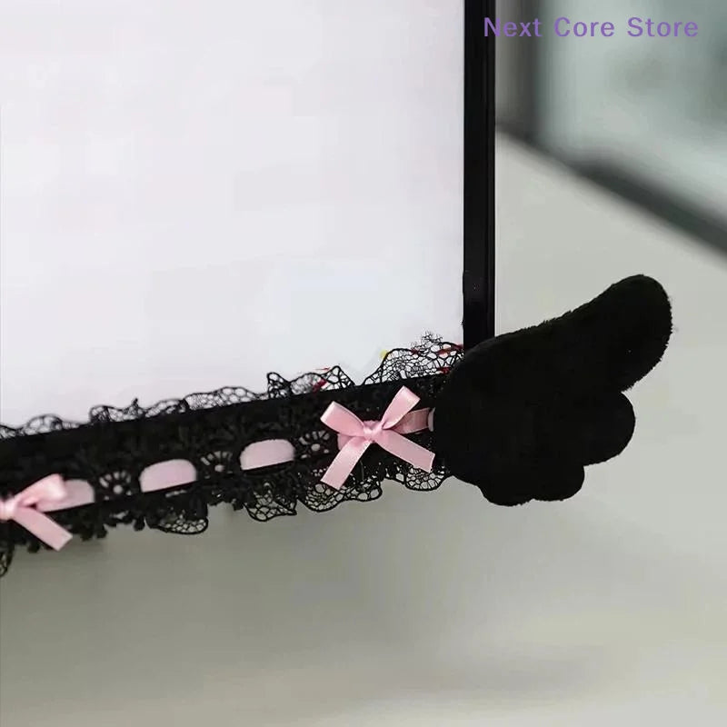 Monitor Decor Strip Sticker – Black Bow Lace Wings Design Monitor Decor Sticker Nixie