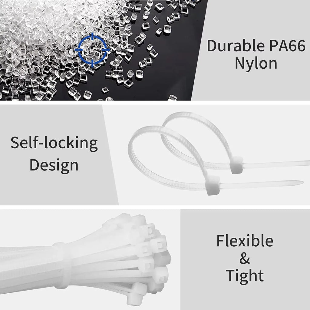 White Nylon Zip Ties 4x150mm 100pcs – Self-Locking Cable Ties Nylon Cable Ties Nixie