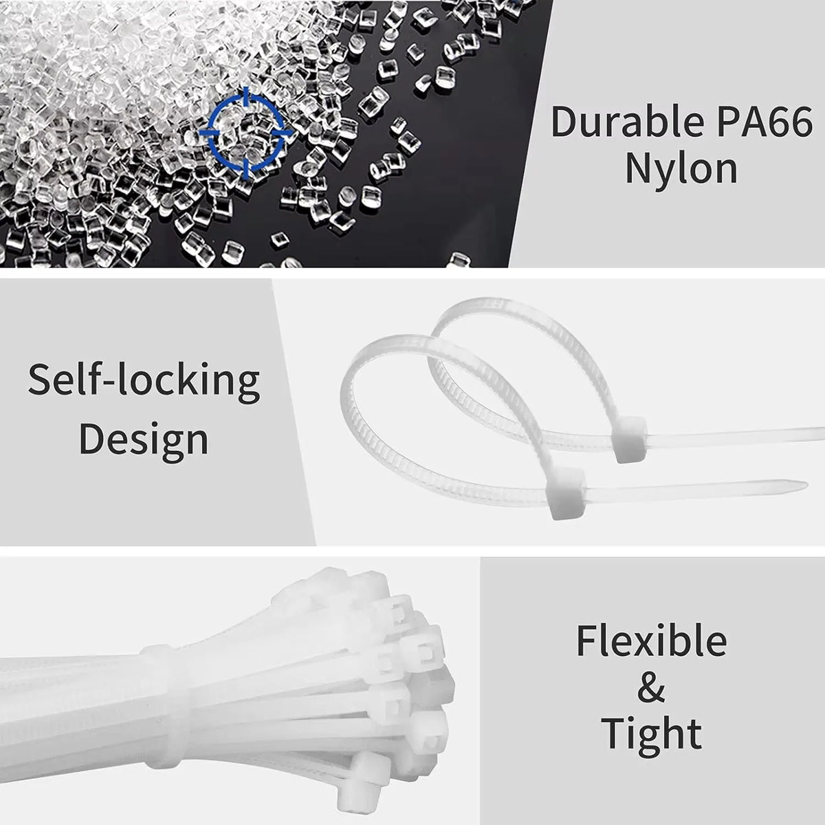 White Nylon Zip Ties 4x150mm 100pcs – Self-Locking Cable Ties Nylon Cable Ties Nixie