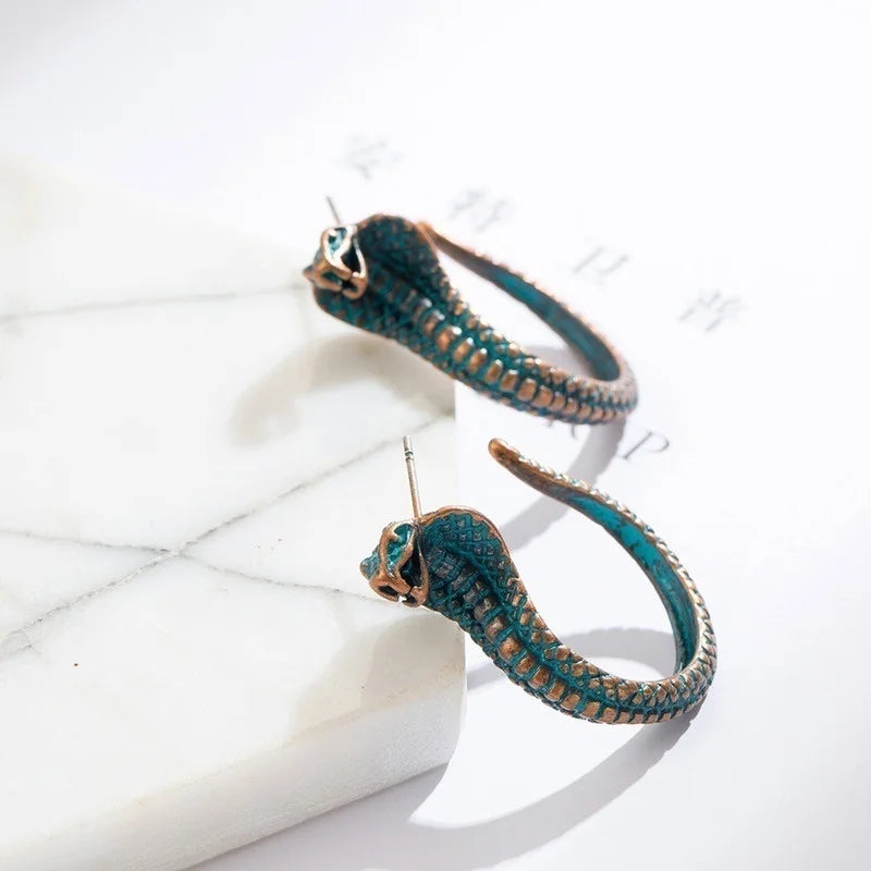 Antique Green Cobra Stud Earrings – Punk Crystal Zinc Alloy Fashion Stud Earrings Nixie