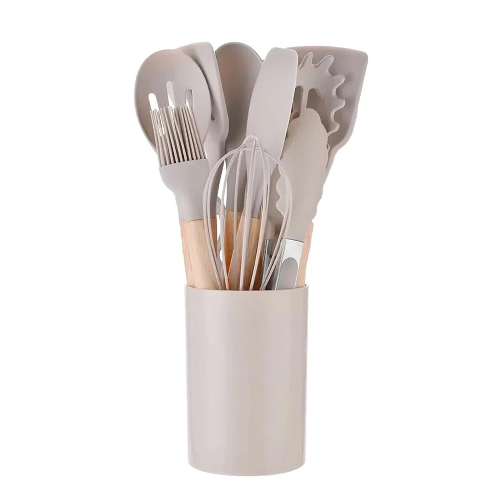 12-Piece Silicone Kitchen Utensils Set – Wooden Handles Silicone Utensil Set Nixie 12PCS