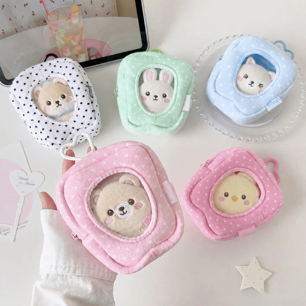 Polka Dot Plush Doll Display Bag with Heart Carabiner