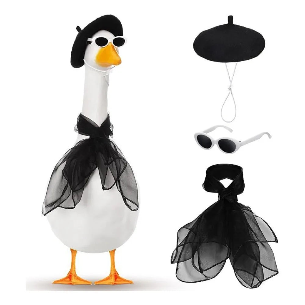 French Porch Goose Outfit Set – Funny Garden Costume Décor Goose Statue Costume Nixie Black