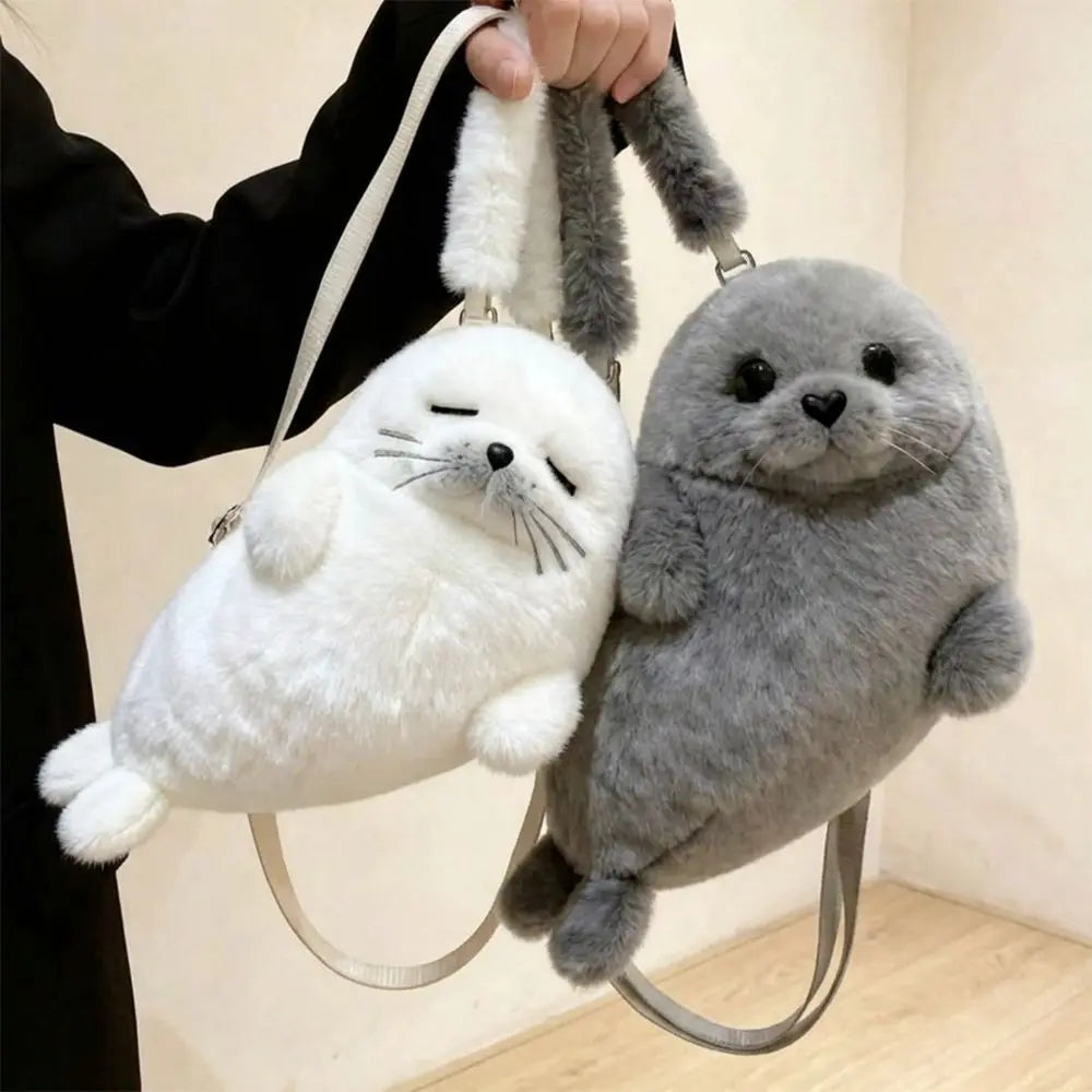 Cute Seal Plush Crossbody Bag – Fluffy Cartoon Shoulder Bag Plush Crossbody Bag Nixie