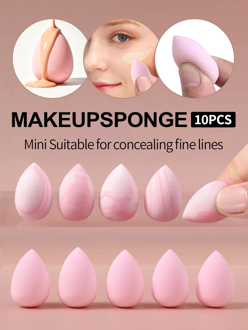 Mini Pink Beauty Sponges 10-Pack – Blend Foundation & Powder Makeup Blending Sponge Nixie