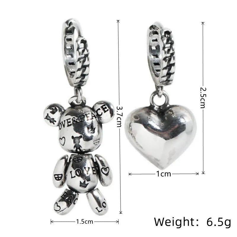Antique Silver Bear Asymmetric Stud Earrings | Vintage Unisex Stud Earrings Nixie