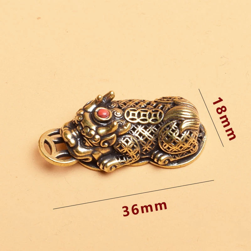 Brass Pixiu Coin Charm Pendant – Chinese Miniature Figurine Miniature Brass Figurine Nixie