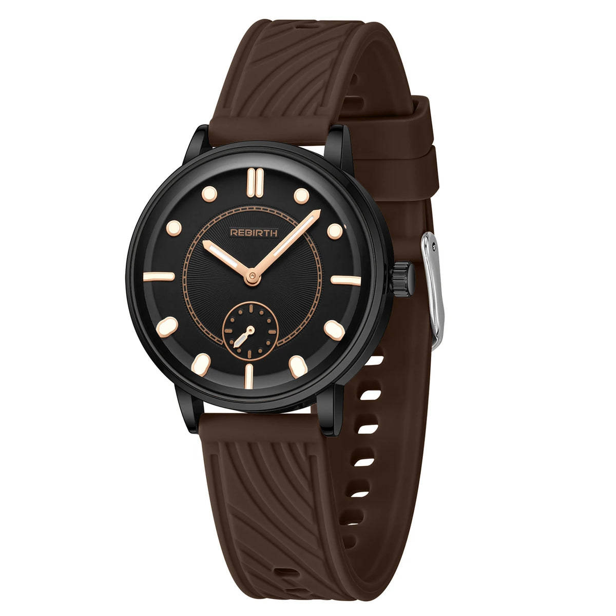 REBIRTH Cute Silicone Strap Quartz Watch – Minimalist Style Silicone Strap Watch Nixie Coffee