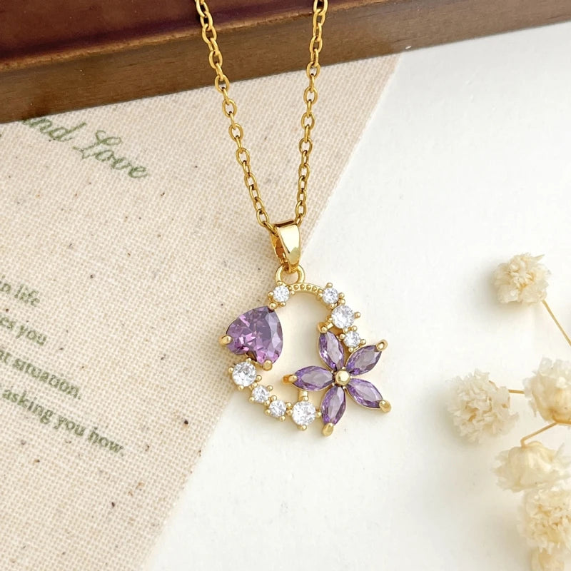 Heart Flower Copper Pendant Necklace – Stainless Steel Chain Pendant Necklace Nixie XL2606-123