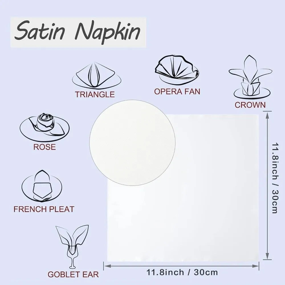 10pcs Silky Satin Dinner Napkins 30x30cm | Party Table Decor Satin Cloth Napkins Nixie