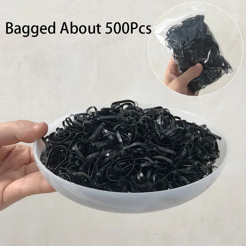 500pc Colorful Elastic Hair Bands Ponytail Holders for Women Elastic Hair Bands Nixie 1-black
