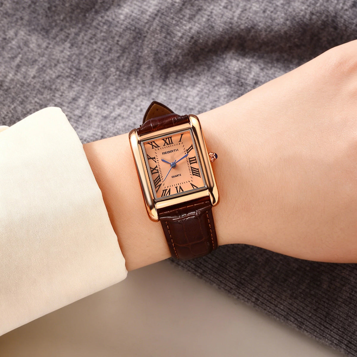 REBIRTH Retro Square Roman Numeral Quartz Wristwatch Quartz Wristwatch Nixie
