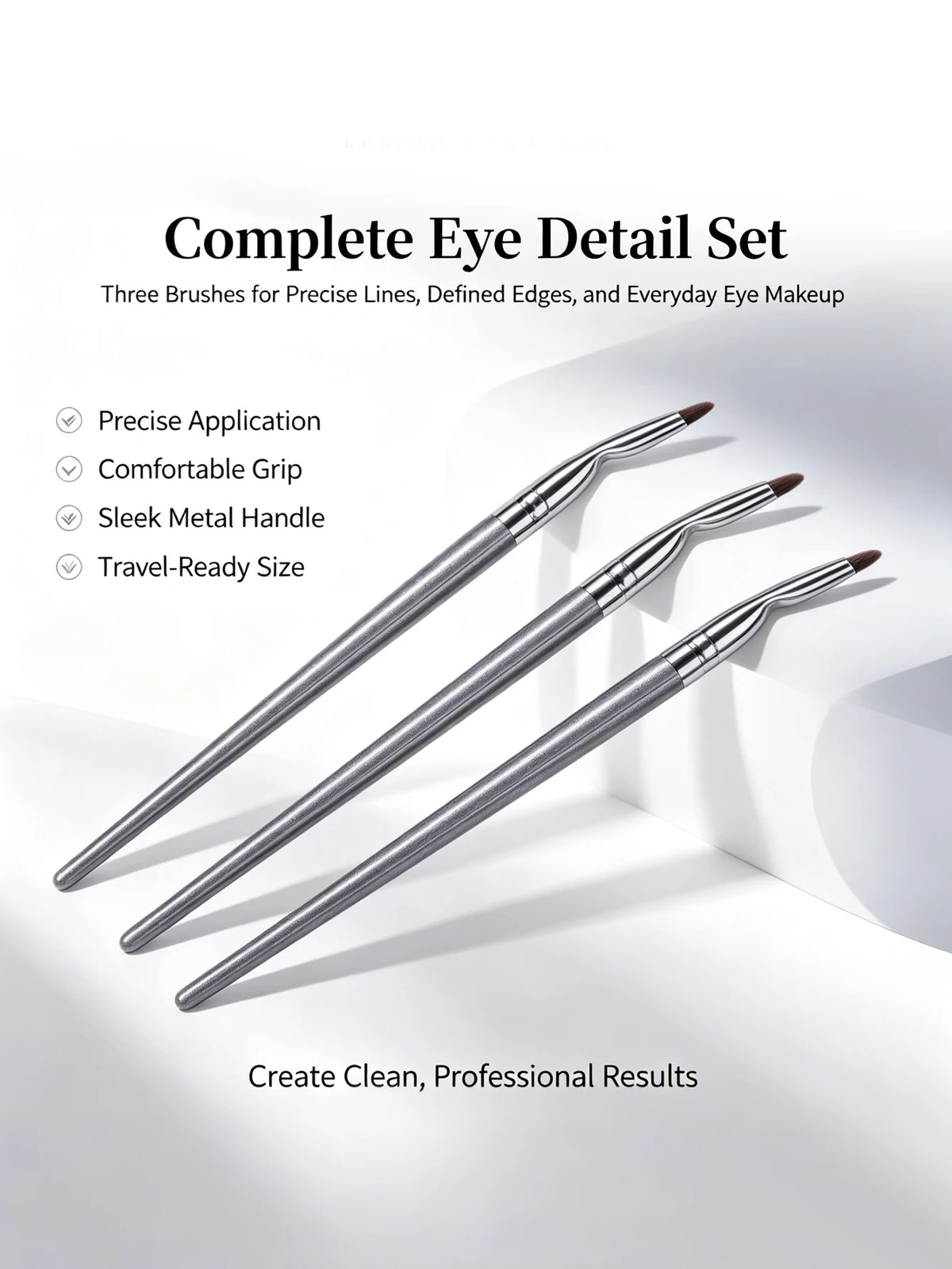 3-Piece Bent Eyeliner & Lip Brushes – Angled Precision Tip Makeup Brush Set Nixie