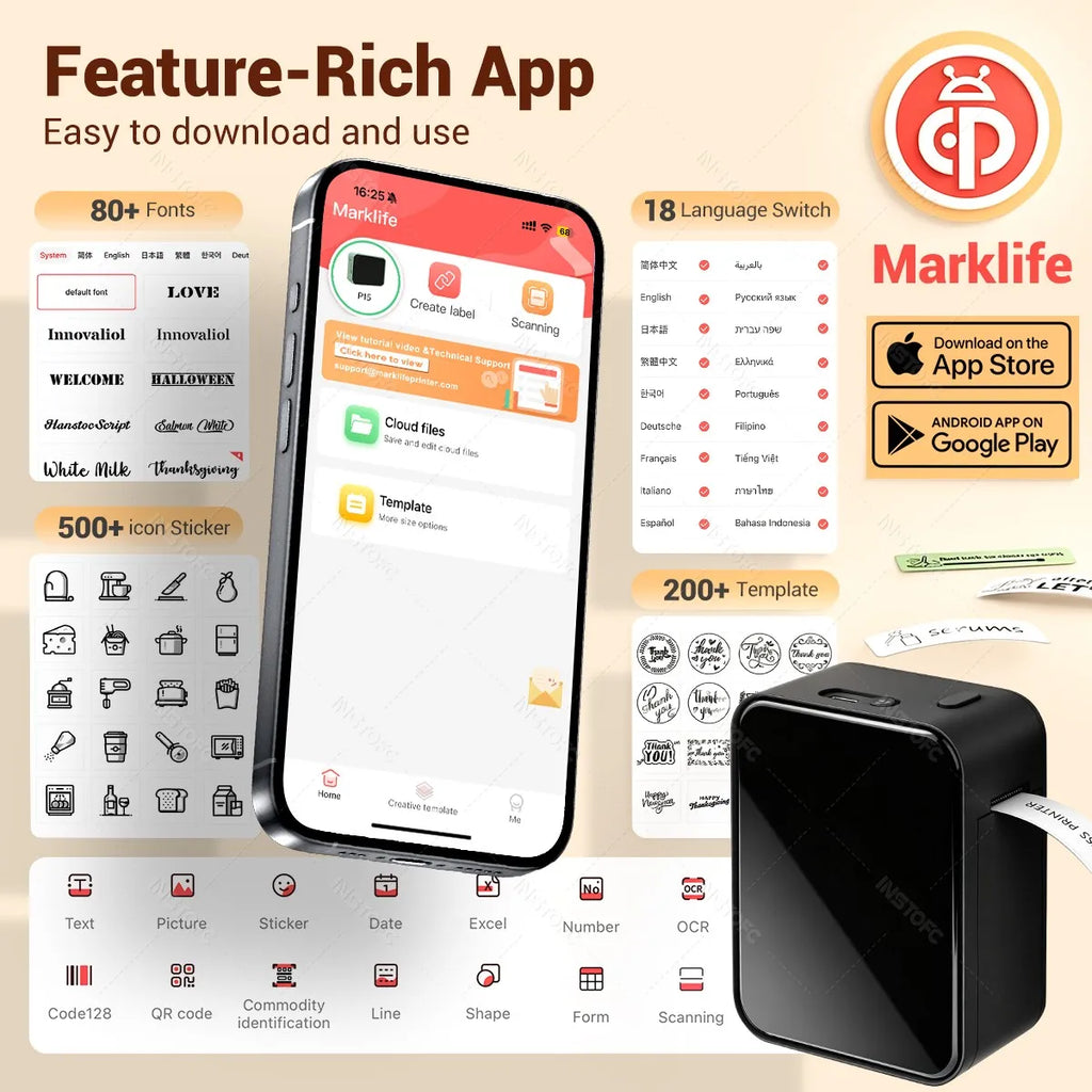 Marklife P15 Mini Bluetooth Label Printer – Inkless & Portable