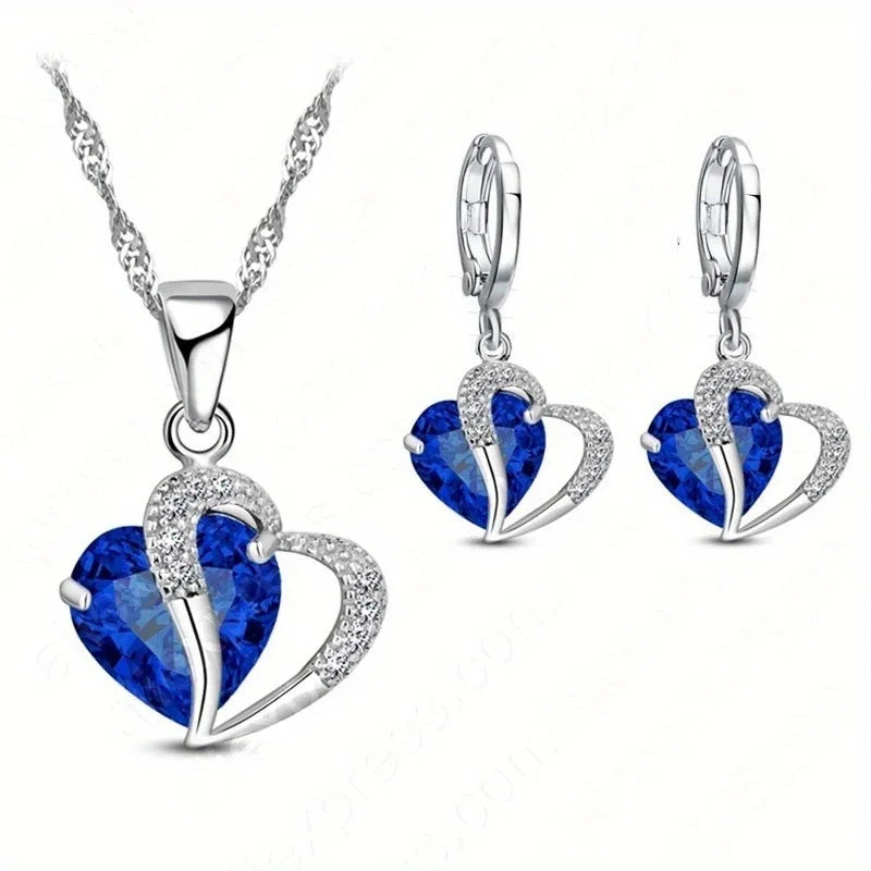 Heart Crystal Zirconia Necklace & Earring Set | 3-Piece Jewelry Crystal Jewelry Set Nixie
