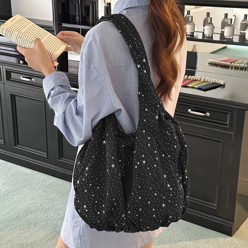 Korean Star Pattern Tote Bag – Large Shoulder Bag | Nixie Tote Shoulder Bag Nixie Black