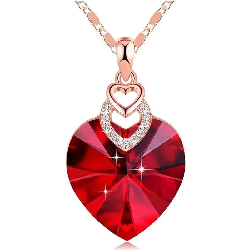 Heart Crystal Pendant Necklace for Women – Elegant Gift Pendant Necklace Nixie Red