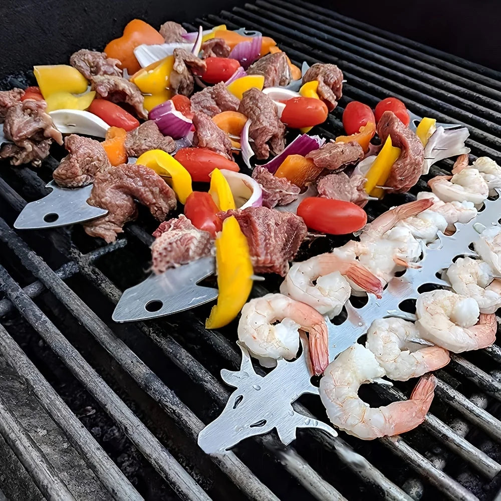 2pcs Fish Bone Stainless Steel BBQ Skewers – Kabob Grill Set BBQ Grilling Skewers Nixie