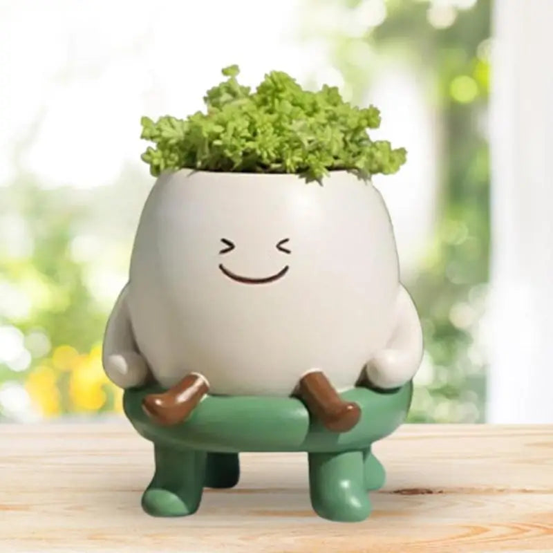 Cute Smile Legs Mini Resin Cactus Planter Pot 9x10cm
