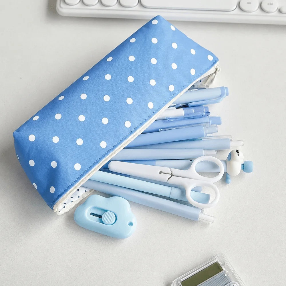Polka Dot Pencil Case Large Capacity Zipper Stationery Pouch Pencil Case Pouch Nixie