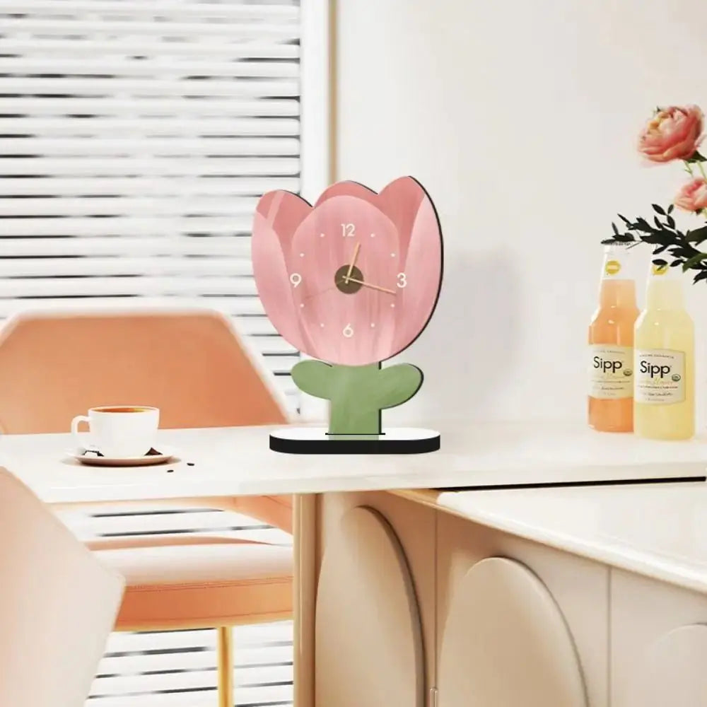 Cute Tulip Floral Digital Desk Clock – Silent Tabletop Clock