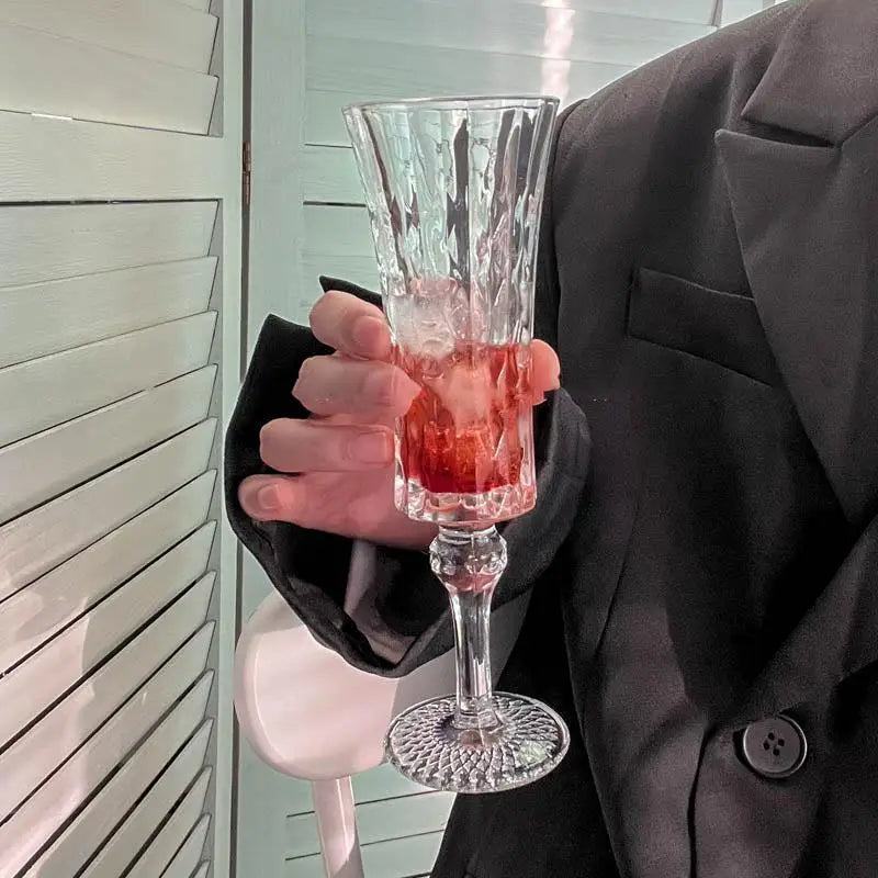 French Retro Striped Crystal Goblet | Wine & Cocktail Glass Crystal Wine Goblet Nixie A1