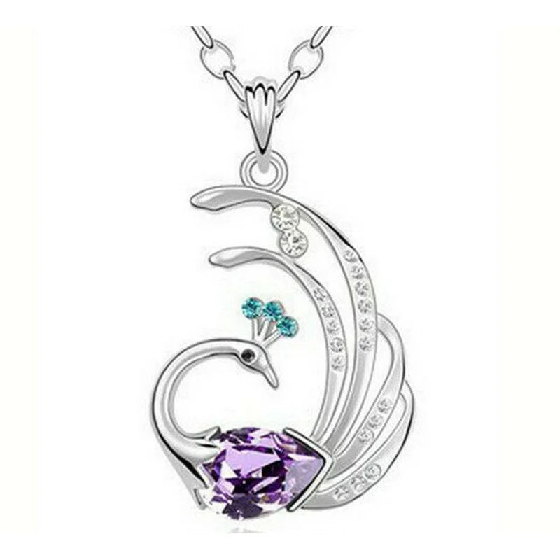 Peacock Pendant Necklace – Pink Turquoise Crystal Rhinestone Pendant Necklace Nixie