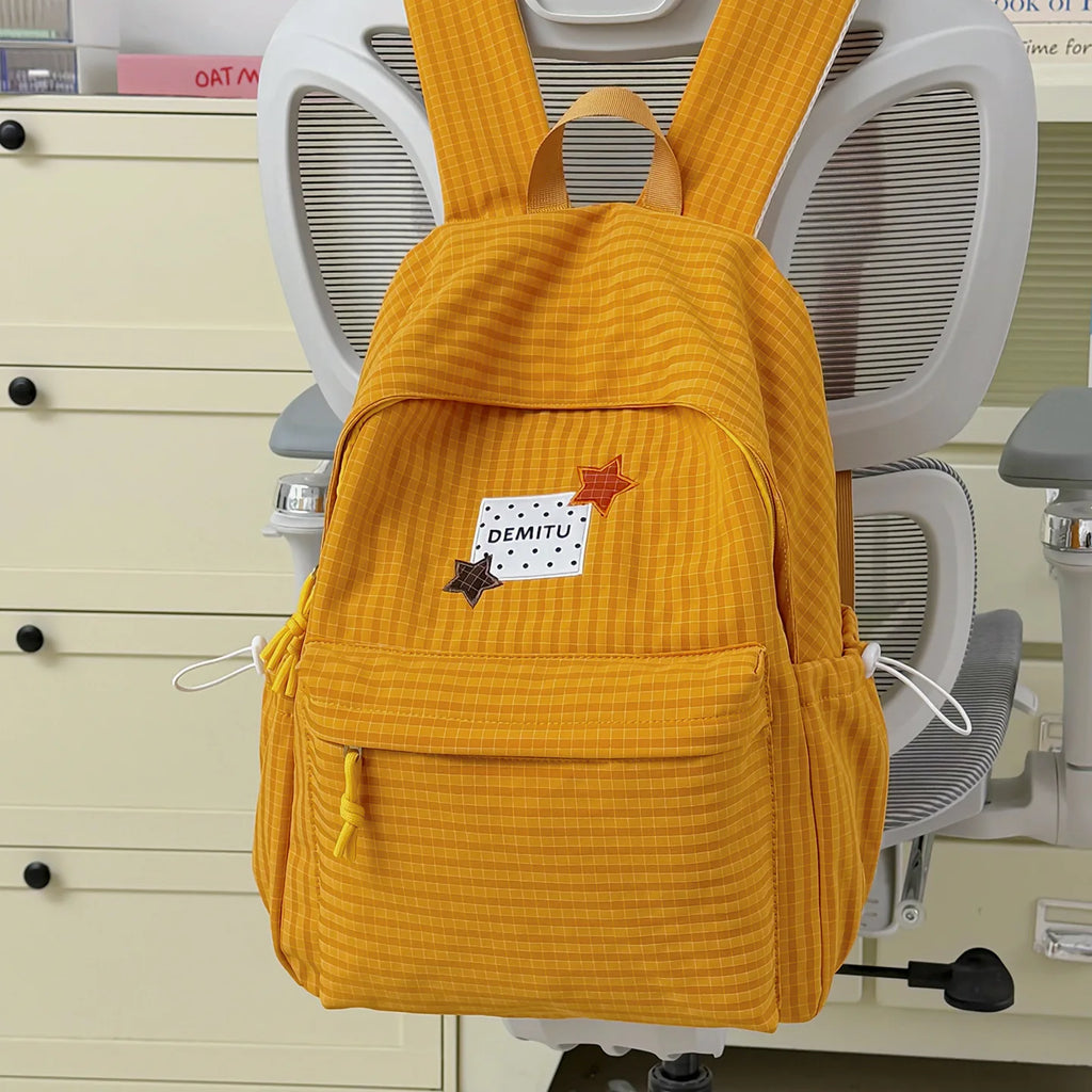 Milky Pink Star Patch Girls Backpack – Soft Flannel School Bag Girls Backpack Nixie Orange