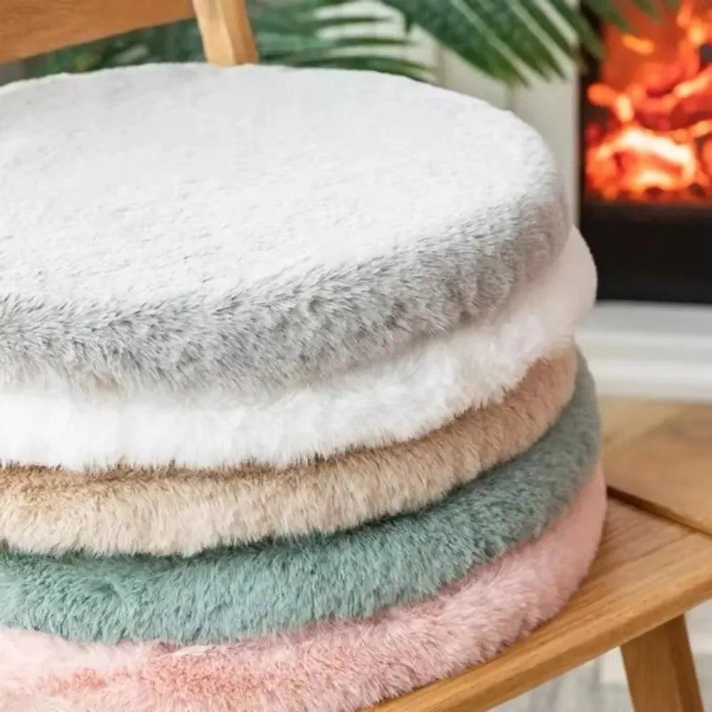 Round Faux Rabbit Fur Seat Cushion – Soft Plush 45cm Plush Seat Cushion Nixie