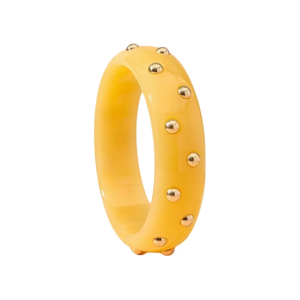 Punk Chunky Resin Bangle with Gold Bead Inlay | Wide Acrylic