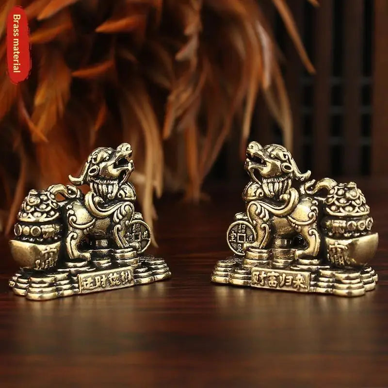 Brass Feng Shui Pixiu Statue Pair – Wealth & Good Luck Décor Feng Shui Figurine Nixie