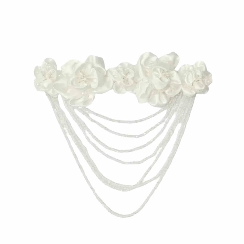 Hand Sewn Beaded Flower Applique Satin DIY Garment Decal Beaded Fabric Applique Nixie White