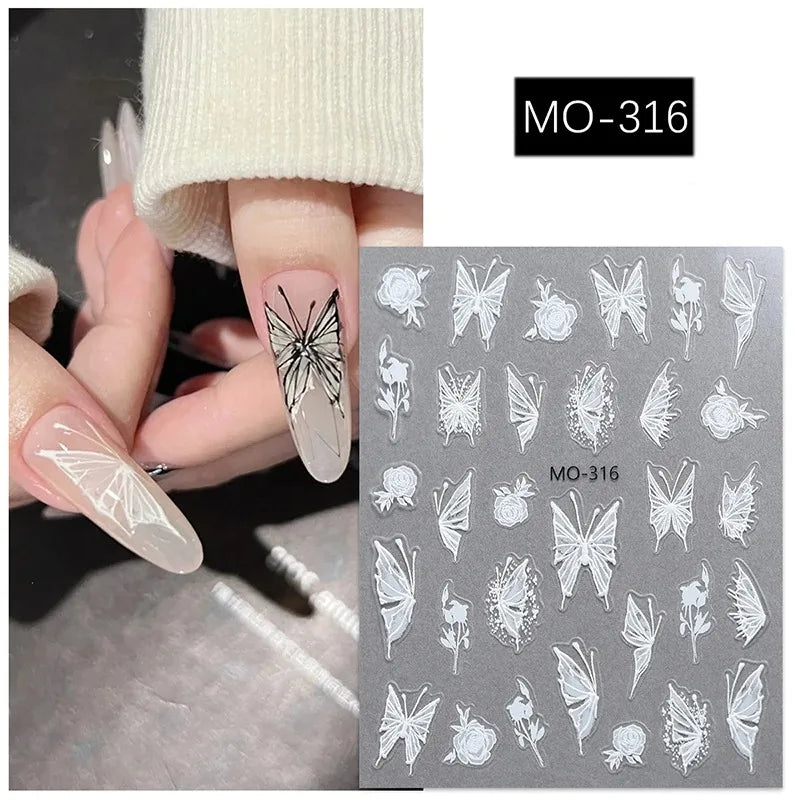 5D Embossed Nail Art Stickers – Butterfly & Rose Decals Nail Art Stickers Nixie