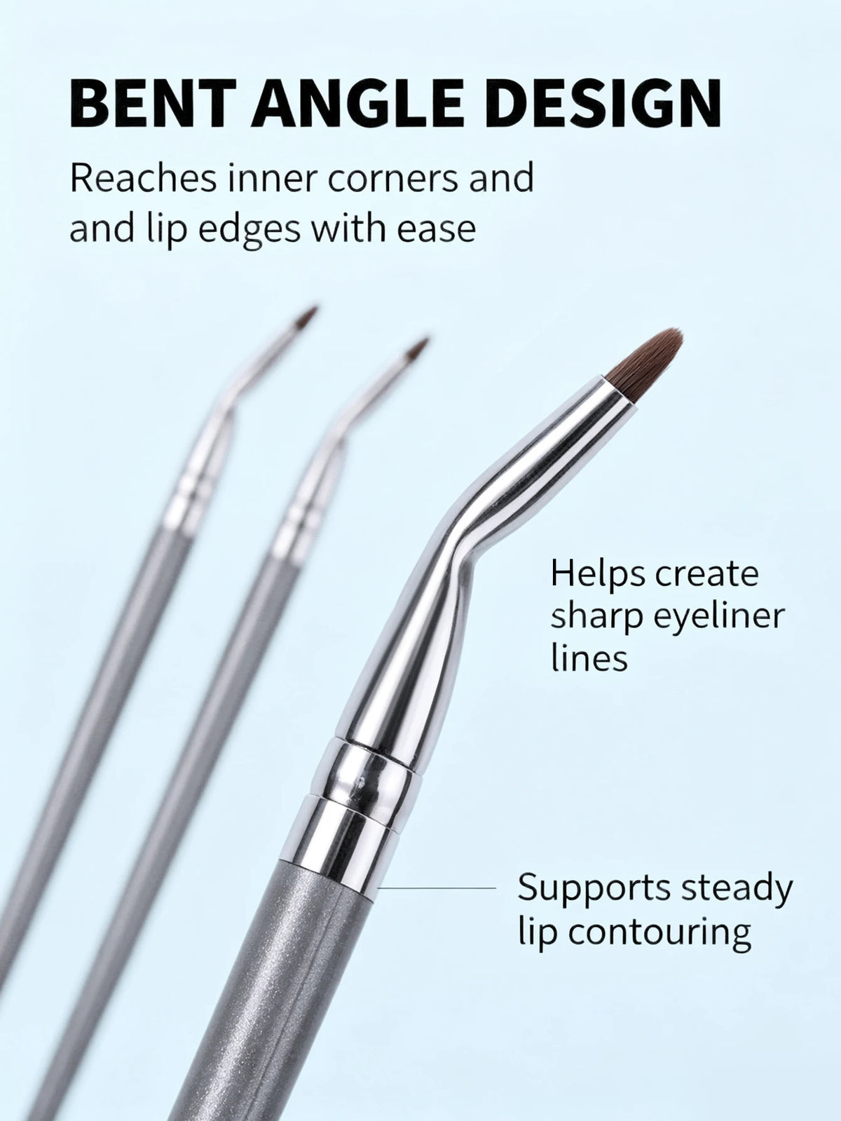3-Piece Bent Eyeliner & Lip Brushes – Angled Precision Tip Makeup Brush Set Nixie